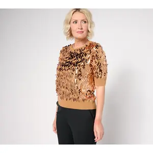 Isaac Mizrahi Live! Always Isaac Sequin Elbow Sleeve Sweater