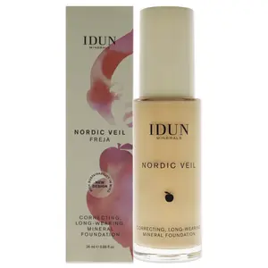 IDUN Minerals Liquid Foundation Nordic Veil, Freja, Full Coverage, Long Lasting, Matte Finish for Normal to Oily Skin, Purified Minerals, Safe for Sensitive Skin, Light Medium Warm, 0.87 Oz
