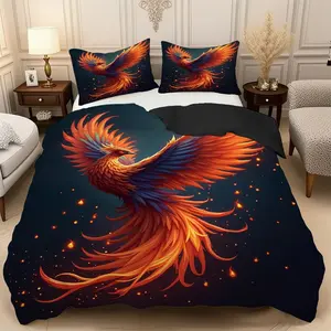 2/3 Pcs Fire Phoenix Reborn Duvet Cover Set,High-Definition Digital Printed Bedding Set(1* Duvet Cover+1/2* Pillowcase,No Filling)100% Polyester Fiber Soft,Breathable Bedroom,Guest Room Decoration,Machine Washable,Perfect Holiday Gift