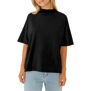 Casual Short Sleeve Mock Neck T Shirts Summer Loose Fit Basic Plain Tee Tops
