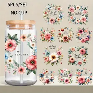 5Pcs/Set Best Teacher 16OZ Glass Jar Transfer Paper UV DTF High Self-Adhesive Transfer Paper Suitable For Decorating Cups And Bottles