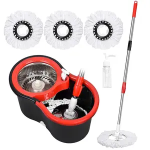 Spin Mop and Bucket with Wringer Set, 360 Spinning Mop Bucket System with 3 Microfiber Mop Replacement Heads, Mop and Bucket with Wringer Set for Home
