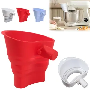 2Pcs Flour Funnel, Silicone Food-Grade | for KitchenAid Stand Mixer | Leak-Proof Large Capacity, Collapsible Design | Easy to Operate, Dishwasher Safe (Red (2Pcs))