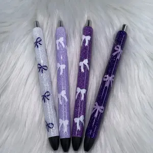 Purple Glitter Bow Epoxy Pink Pens
