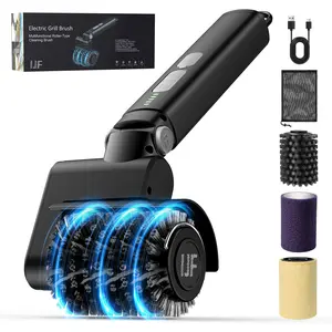 IJF Electric Grill Brush Cordless, Clean Grease in Seconds, Upgraded Stronger Power & Longer Runtime, BBQ Cleaner, No Loose Bristles, CSA Certified, 2 Heads + Scrub Pad