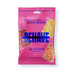 BEHAVE Low-Sugar Sour Gummy Candy Bears (6-Pack) - Watermelon, Mango, and Lychee Fruit Flavors - Low Net Carb, Low Calorie, High Fiber - Keto & Diabetic Friendly - Natural Flavoring