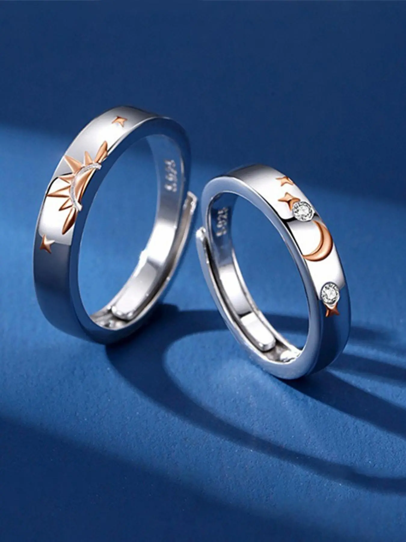 925 Sterling Silver Couple Rings, Sun & Moon Design Couple Rings, Fashion Accessories for Women & Men, Trendy All-match & Exquisite Jewelry for Birthday Gift, Engagement Wedding Rings