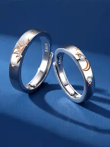 925 Sterling Silver Couple Rings, Sun & Moon Design Couple Rings, Fashion Accessories for Women & Men, Trendy All-match & Exquisite Jewelry for Birthday Gift, Engagement Wedding Rings