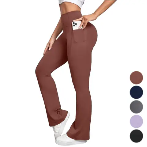 Arsoxy Women's High-Waist Flare Leg Leggings with Pockets - Soft Tummy Control, Lightweight Nylon Gym Exercise Activewear, Gym Workout Sportswear for Women's Clothes