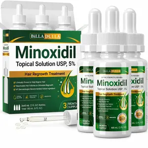 5% Minoxidil Hair Growth Treatment for Men - Extra Strength Topical Solution USP 5 Percent for Hair Loss, Hair Regrowth, Thinning Hair & Receding Hairline - Fast Hair Growth Serum with Dropper Applicator for Beard Growth & Fuller Thick Hair, 3 x 60mL