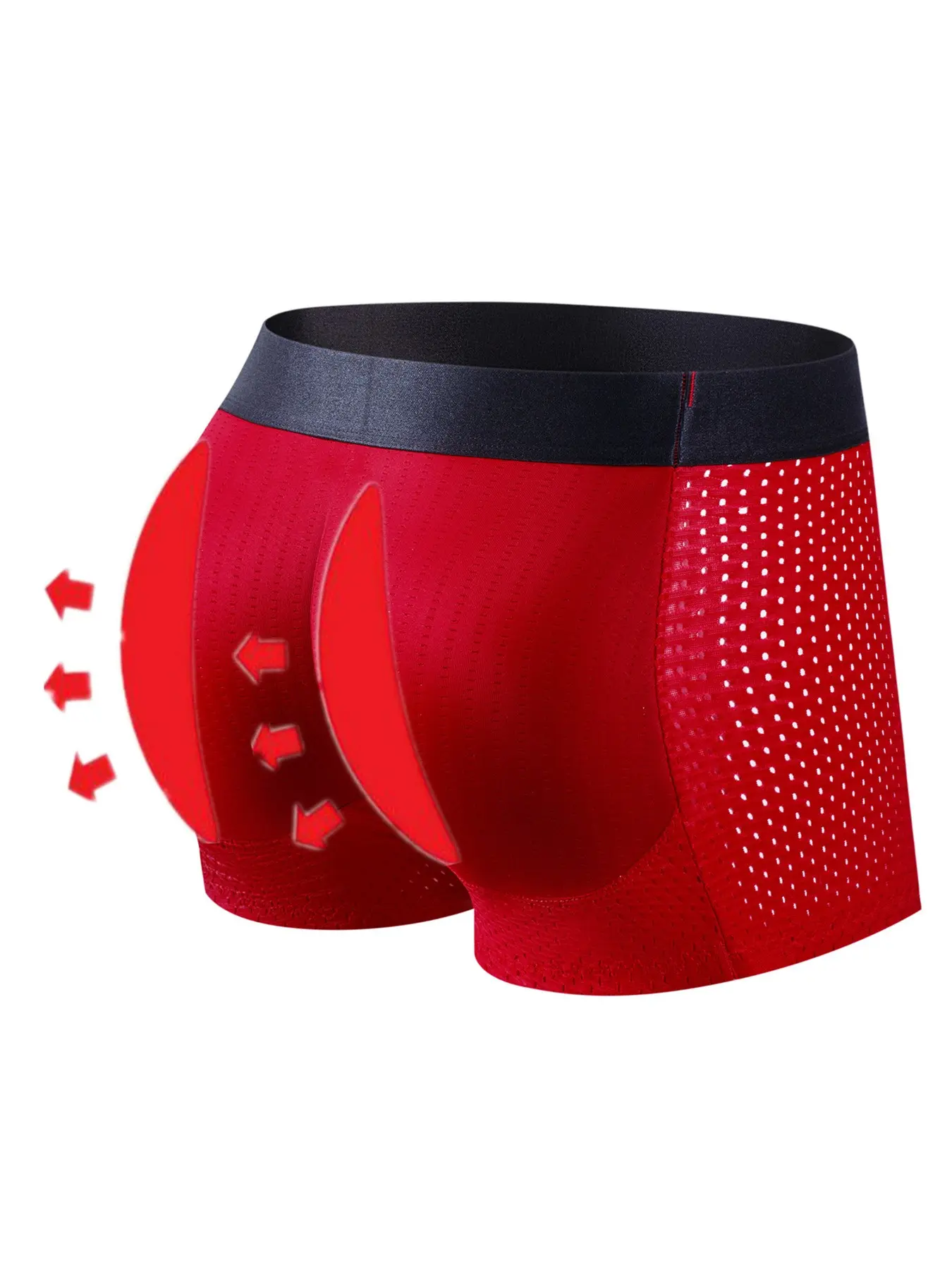 1 Pcs Jockmail Men's Butt Lifting Daily Casual Underwear, colorblock boxer brief Integrated hip pad Breathable Mesh Leg Design Fake Butt Padded Boxer Underwear Boxers, Stretchy Boxer Briefs, Elasticity Design Underwear