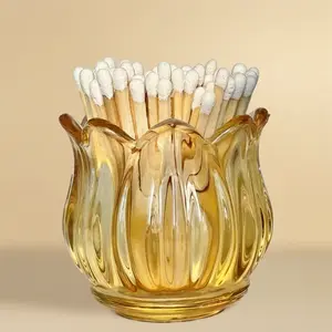 Lily Coffee Glass Match Holder with 3 Strikers – for 3.5" Matches, Matchbox or Matchstick Jar, Dining Table Fireplace Bathroom Decoration (Matches Not Included)