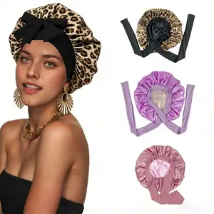 Wudygirl Satin Sleep Cap, Double-Layer Sleep Cap, Hair Protection Cap, Elastic Band Design, Soft and Breathable, Silk Sleep Cap, Suitable for Braids and Natural Curls, Heat-Free Hair Protection Sleep Cap, Hair Care Tool
