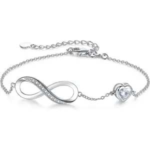 Birthstone  for Women,  Birth Stone Charm Bracelet Infinity with Cubic Zirconia, Adjustable Love Heart Chain  Gifts for Anniversary Christmas