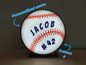 Baseball decorarion for kid's room Personalized baseball nightlight Custom baseball gift for kids' Decor for child's room Light-up baseball