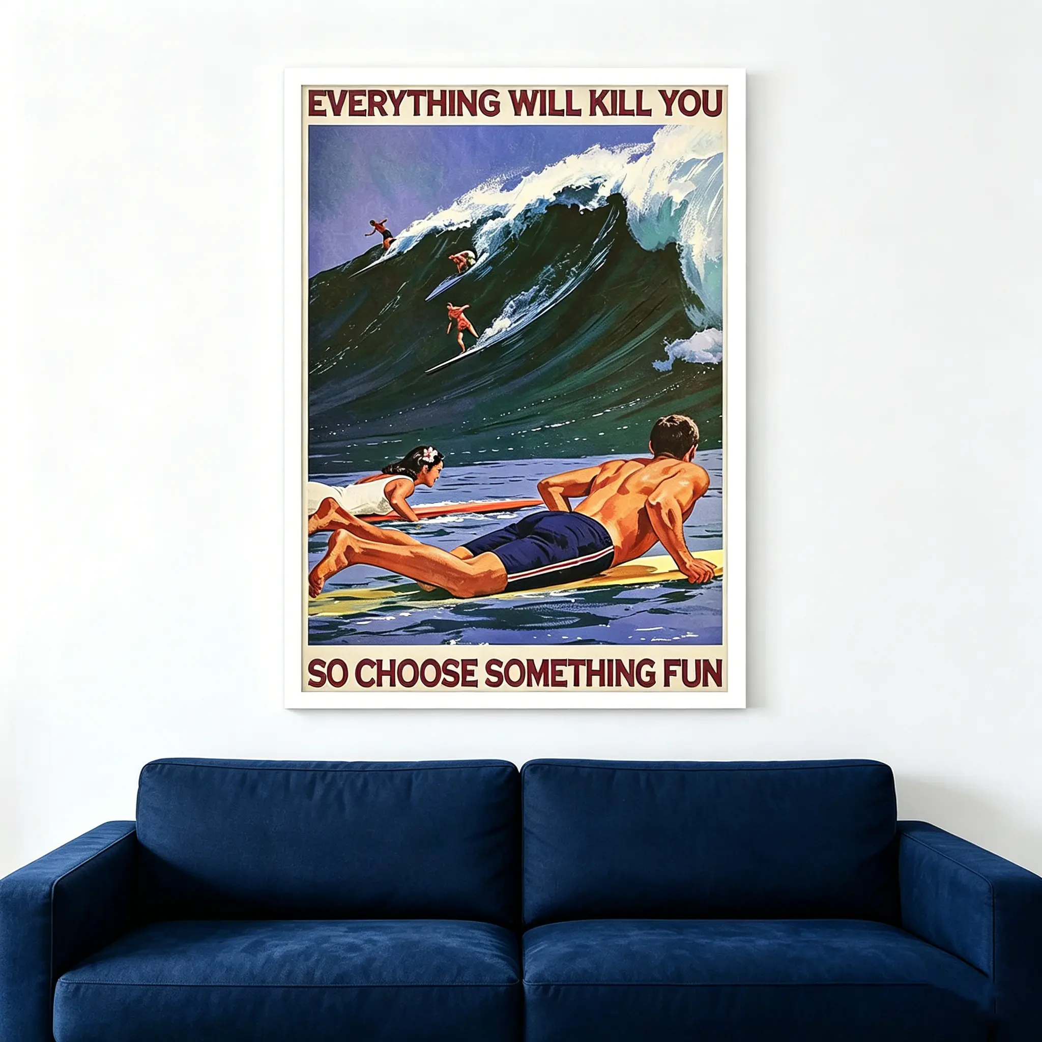 12x18 In Vintage Retro Hawaii Surfing Poster - Fun Quote, Tropical Blue Ocean Wave Surfer Print, Hawaiian Island Beach Water Sport Surfboard Wall Art, Unframed Home Decor for Bedroom Dorm, Decoration