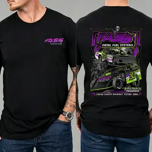 [100% Cotton] FASS Racing Dirt Track Graphic T-Shirt, Bold Purple Green Automotive Back Print Tee, Streetwear Casual Racing Shirt for Men,shirt men,shirts for men graphic tees