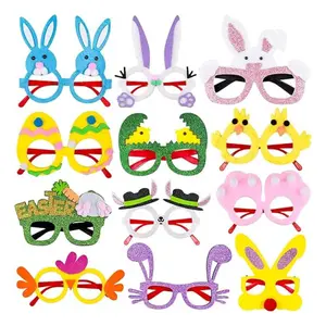 12PCS Easter Party Glasses Bunny Ears Chick Egg Frames Photo Booth Props