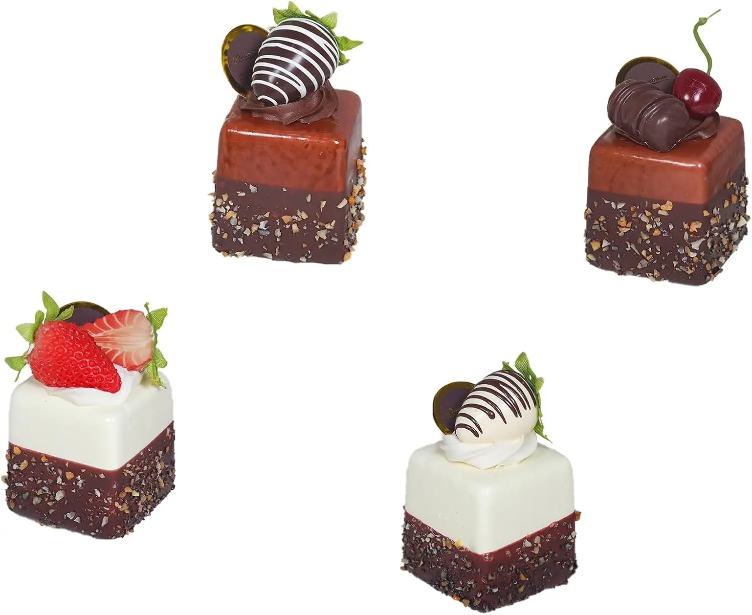4 Pcs Realistic Artificial Cake Mixed Fake Model - Chocolate Fruit Cupcake for Photography Props, Home Kitchen Party Decorations