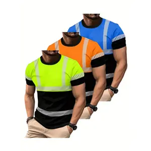 Men's Casual Sport T-Shirt Neon &, Royal Blue, Sporty Round Neck, Slim Fit, Lightweight Fabric Breathable, Machine-Washable, Bold Print, All Seasons, Activewear Tee