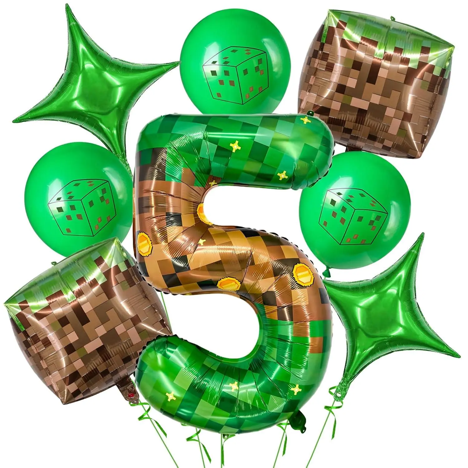 40 Inch Giant Green Brown Pixel Gold Coin Miner Theme Number Foil Balloon, Mining Green Birthday Party Decoration Set 0-9 Optional For Kids Anniversary Balloon Party Supplies Game Theme (5)