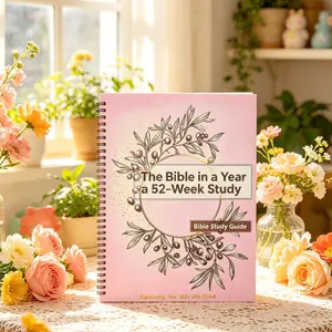 Bible Study Guide Spiral Bound, 52-Week Thematic Daily Devotional Journal, Reflection Questions, Christian Gift for Women & Beginners