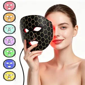 7-color red light therapy mask, LED mask phototherapy, USB power supply, household color light skin care equipment, silicone mask for home skin care, with eye protection pad, as a holiday gift for girlfriend.