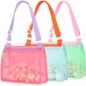 Kids Mesh Beach Bag for Shell Collecting & Sand Toys, Quick-Drying Beach Accessory, Sand-Free Storage Tote for Boys & Girls - (Only Bags,A Set of 3)