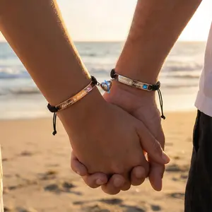 Adjustable Couple Bracelet Set, Heart Rate Bracelet, FashionBracelet for Couples, Daily Clothing Decor, Trendy All-match& Exquisite Jewelry for Birthday Love Gift, Heart Charm Bracelet