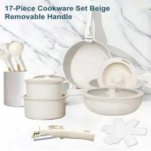 17Pcs MDHAND Nonstick Cookware Set With Detachable Handles, Stackable Pots And Pans Set For RV Kitchen And Home, Induction Ready, Oven & Dishwasher Safe, Effortlessly Allows Frying, Stir-Frying, Stewing & Boiling Maifan Stone Non-Stick Kitchen Cooking Set