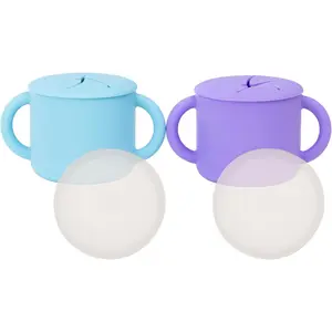 Snack Containers, Food Grade Silicone Cups, Spill-Proof Tops For  and ,  Hard Plastic Travel Lids, Dishwasher Safe, Set of 2 Snack Catchers