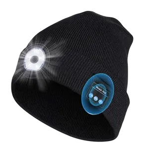 LED Hat Bluetooth Lighted Beanie, Unisex USB Rechargeable 6 LED Headlamp, Warm Balaclava Super Soft Acrylic Blend, Suitable for All Seasons, Unisex, Fashion Hat, Stuffed Gift Outdoor Hat