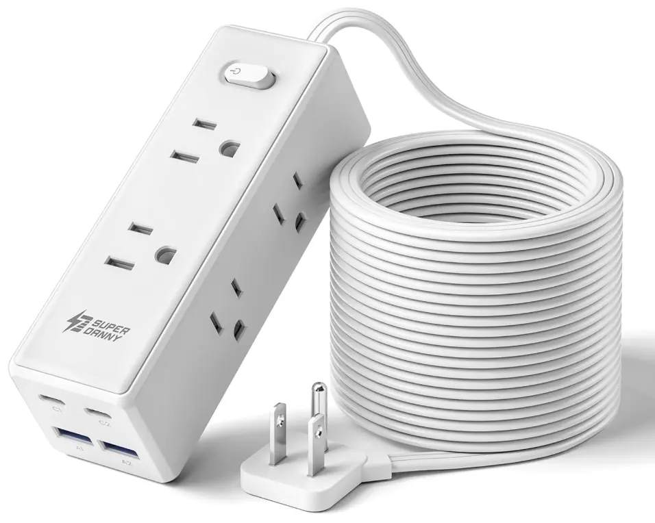 15 Ft Extension Cord with Multiple Outlets, Long Extension with 6 Outlets 4 USB Ports(2 USB C), Flat Plug Surge Protector Power Strip for Home, Office Supplies, Dorm Essentials