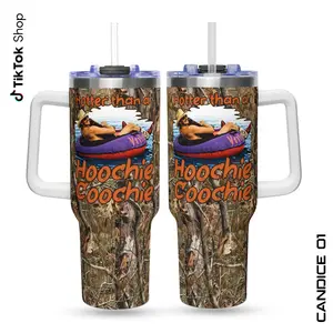Hotter Than A Hoochie Coochie 90s Country Retro Tumbler With Handle, Real Tree Camo Travel Mug 40oz,  Summer Vibes Chattahoochee Gift Mug
