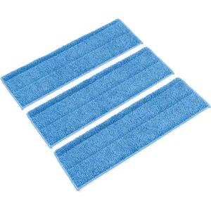 18" Microfiber Wet and Dry Mop Pads 3-Pack -  Commercial Grade Washable Pads (18", Blue)