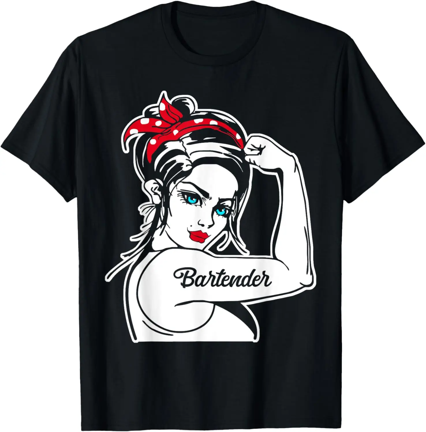 100%cotton Female Bartender Rosie The Riveter Pin Up Girl Bartender T-Shirt