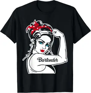 100%cotton Female Bartender Rosie The Riveter Pin Up Girl Bartender T-Shirt