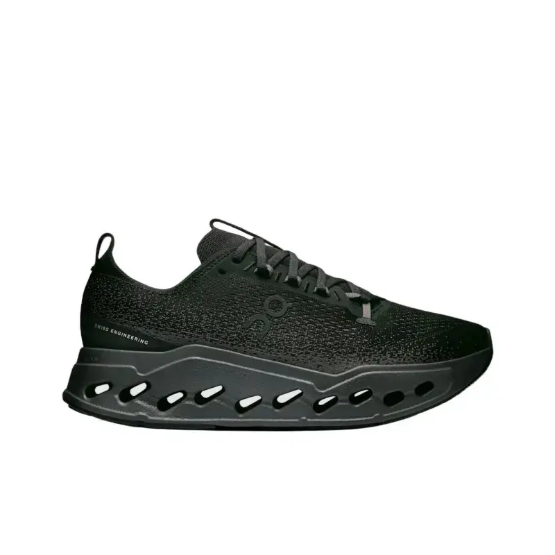 Vintage Solid Black Knit Mesh Hollow Cushion Running Sneakers Lightweight Outdoor Athletic Trainers
