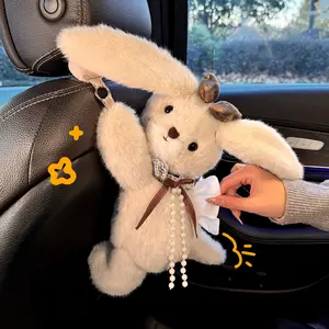 Creative Car Paper Towel Holder Hanging Bag, Cute Drawstring Pouch for Cars, High-End Decorative Paper Towel Bag, Car Interior Accessory