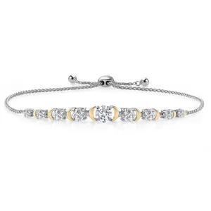 Round Lab Grown Diamond 1.70 Cttw Graduated Bracelet For Women | 925 Silver and 10K Yellow Gold | DEF Color | VVS-VS Clarity | Adjustable Bolo Bracelet | Easy-On Easy-Off