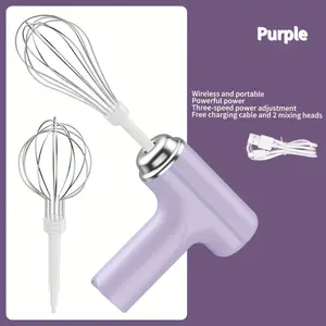 Cordless Electric Hand Mixer 3 Speed Beater with 2 Whisks for Whipping Cream, Eggs & Baking