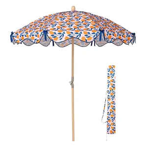 LAGarden Our Beach Umbrella for Sand Beech Wood Pole Carry Bag