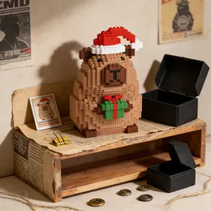 Christmas Hat Hamster 3D Puzzle Building Blocks Decoration, Bookshelf Home Office Cabinet Decor, Party Living Room TV Stand Display