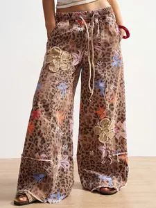 Women’s Leopard Print Wide Leg Pants - Casual Loose Fit Boho Animal Print Trousers For Women - Flowy Vacation Beach Outfit With Chic Relaxed Resort Style And Trendy Statement Look