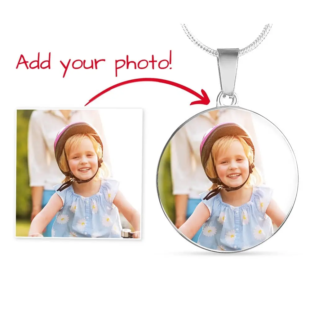 Custom Circle Necklace with Photo | Optional Engraving | Gift Box Included