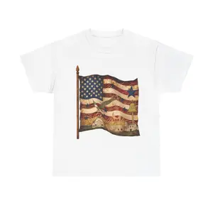 Casual Heritage T-shirt: Iconic American Symbols & Historic Landmarks Cozy Design