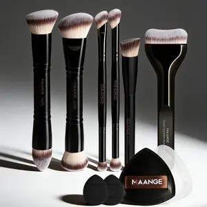 Maange 9-Piece Makeup Brush Set with 6 Brushes & 3 Powder Puffs, Foundation Brush, Blush Brush, Concealer Brush, Highlighter Brush, Makeup Tools Set