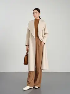Large lapel long wool-cashmere coat