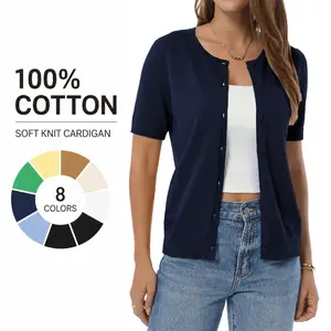 QUALFORT Women’s 100% Cotton Cropped Cardigan Sweater - 2026 Shortsleeve Button-Down Shrug, Lightweight Knit Basic Clothes, Business Casual Summer Top,summerwins,summeroutfits,vacationoutfits,beachoutfits