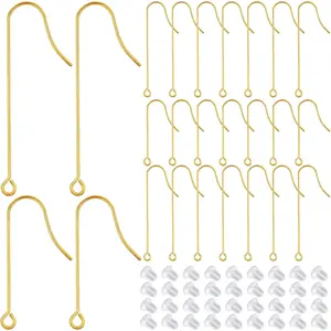 50pcs 2 Sizes Hypoallergenic Long Earwire Hooks Stainless Steel Earring Hooks with Vertical Hanging Loop and 50pcs Earring Safety Backs for DIY Jewelry Making Findings
